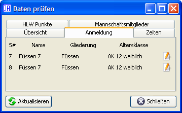 Daten prüfen: Anmeldung