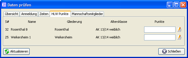 Daten prüfen: Zusatzwertung Punkte