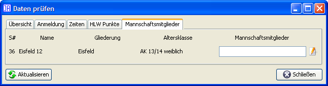 Daten prüfen: Mannschaftsmitglieder