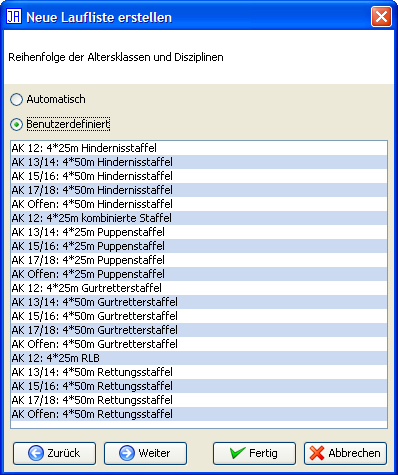 Schritt 4: Reihenfolge der Disziplinen wählen